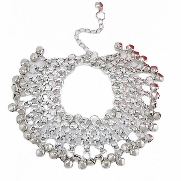 Boho Wide Silver Tassel Bells Anklets Ankle Jewelry - NEW - Picture 3 of 3